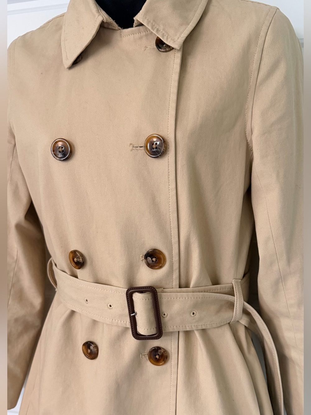 J Crew Classic Tan Belted Rain Coat size 00 - Picture 3 of 8